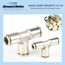 MPE Nickle Plated Brass Tee Branch Quick Push in Pneumatic Fitting